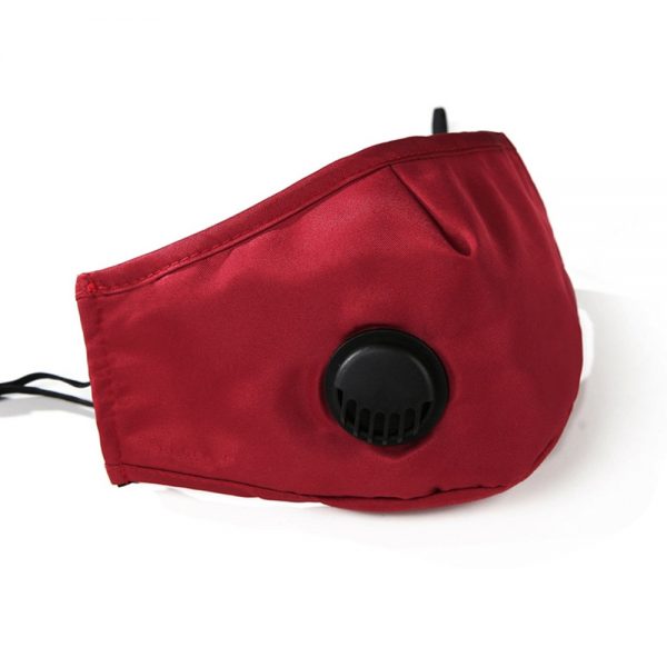 Red cotton reusable mask with breathing valve. These m