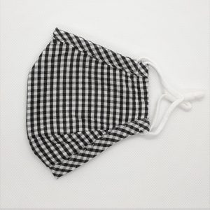 Plaid black and white kids face mask side profile view